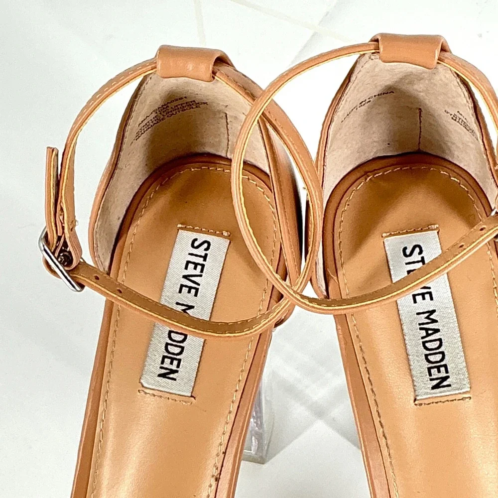 Steve Madden Size 10 Tan Clear Lucite Platform Block Heel Sandals NEW Ana $149
